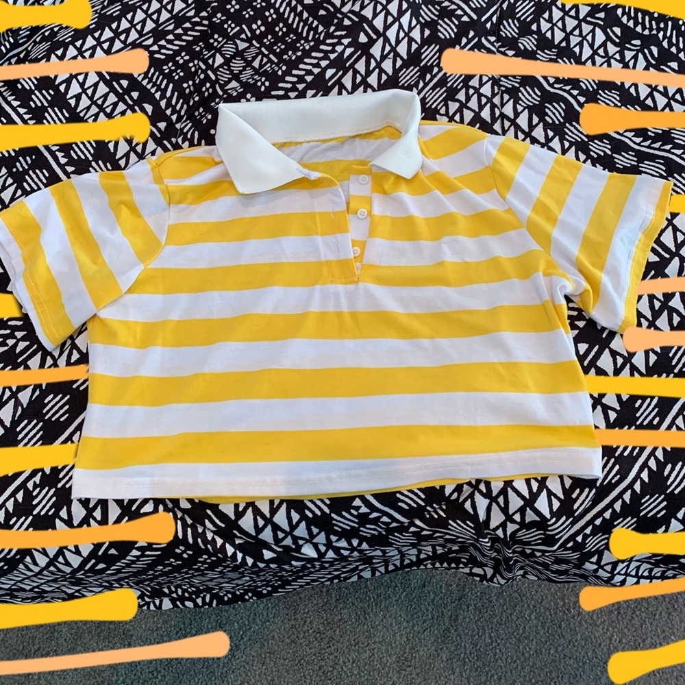 Yellow and white cropped striped tee